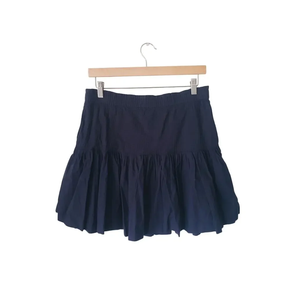 Anthropologie Eula Pintucked Drop Waist Mini Skirt Blue Size Medium